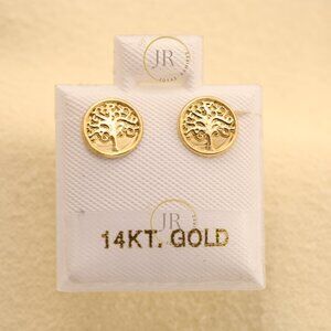 14K Yellow Gold Tree of Life Stud Earrings · Meaningful Gift for Mom.